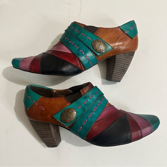 Elite by Corkys Multicolour Classic Leather Sawtooth Slip On Heels Booties Sz 11 - Picture 2 of 13
